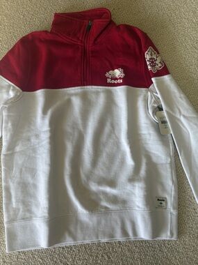 Roots Red and White Half-Zip Sweatshirt